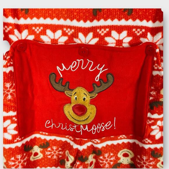 Novelty Christmas Pajamas Merry Christmoose Red Plush One Piece Drop Seat Size S - Picture 4 of 7